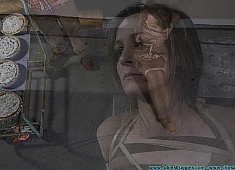 Snooty Sales Lady Bound with Pantyhose and Pied - Part 4